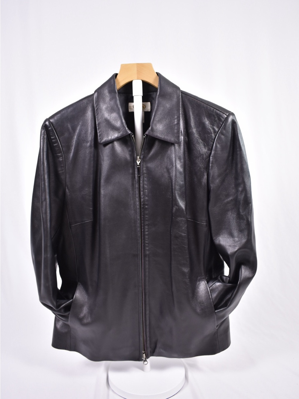 Talbots Genuine Leather Jacket Black Zip Front Women’s Size 12 Classic